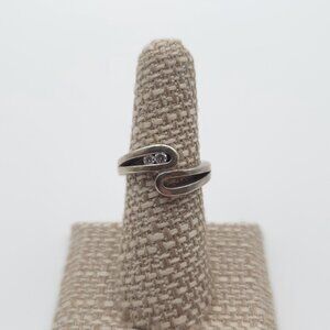 Size 6.75 Sterling Silver Abstract Cubic Zirconia Tarnished Ring A1608